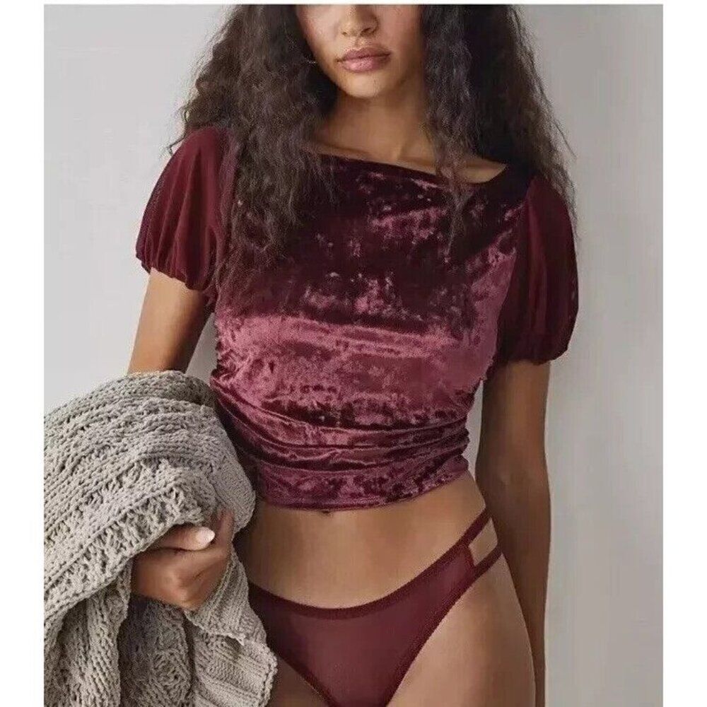 Free People Intimately Midnight Mood Velvet Crop Top‎ Size XS Red